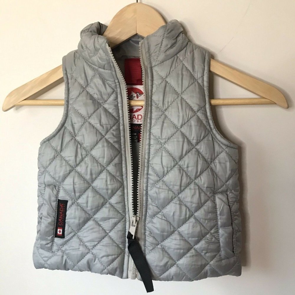 Canada Weatherguard Quilted Puffer Gray Fleece Zip Vest Toddler Baby Size‎ 6/9 M